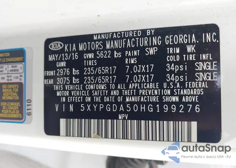 2017 Kia Sorento 3.3L Lx from USA, damaged, VIN 5XYPGDA50HG199276